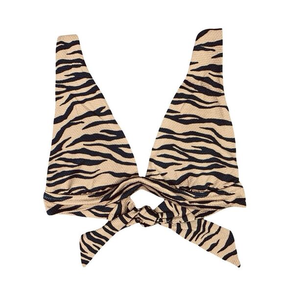 aerie Pique Animal Print Longline Triangle Bikini Top - Size Large - Picture 1 of 3